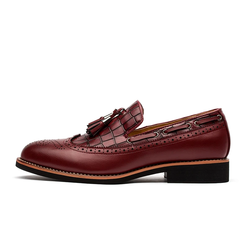 Robe Richelieus brown Sur Bourgogne Oxford Partie De Mariage Mocassins Classique Hommes Black Richelieu burgundy Gland Glissement Chaussures Agsan Italien Main ZECqn