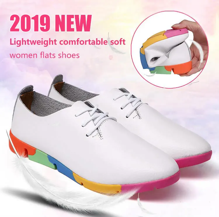 2019 new breathable genuine leather flats shoes woman sneakers tenis feminino nurse peas flats shoes plus size women shoes stq