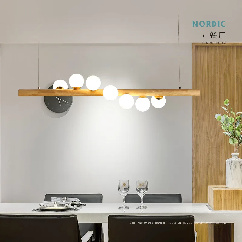 Деревянный белый стеклянный шар Led подвесные светильники для столовой Hanglamp G4