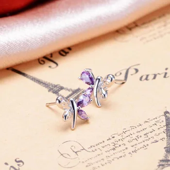

s925 silver Swiss diamond stud earrings butterfly han edition fashion female joker silver jewelry wholesale hot style