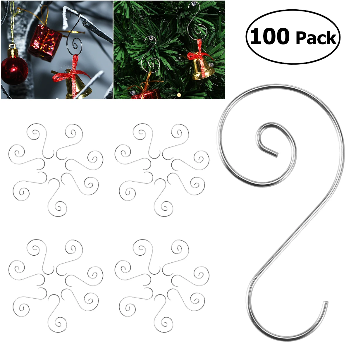 100pcs Ornament Hooks Stainless Steel S Shaped Hangers For Christmas