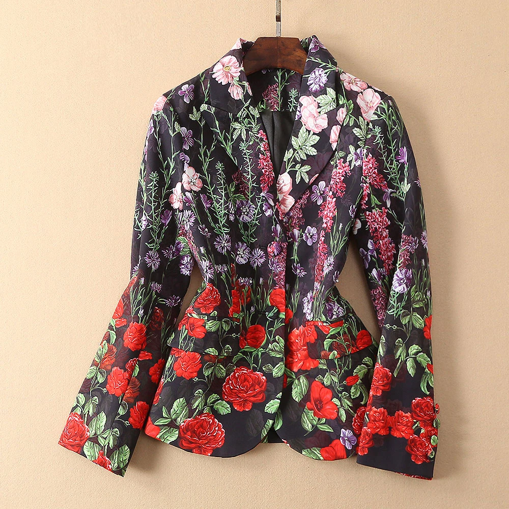 

Red RoosaRosee High Quality New Spring Fashion Designer Jackets Women Hot Rose Floral Buttons Elegant Party Jacket Tops Outwear