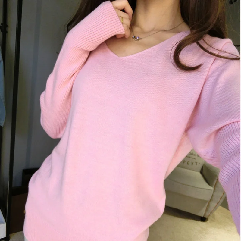 

Cashmere Warm Sweater Women V Neck Loose Sweater Wool Black Batwing Sleeve Sweaters Plus Size Pullover 2019 Autumn Solid Clothes