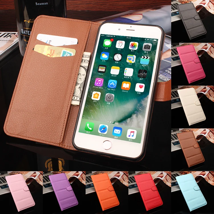Goedkoop Voor Iphone 7 Plus L55 Telefoon Case Folio Flip Pure Kleur Lichee Patroon PU Leather Wallet Case Cover Cash kaartsleuven \\ sanheng