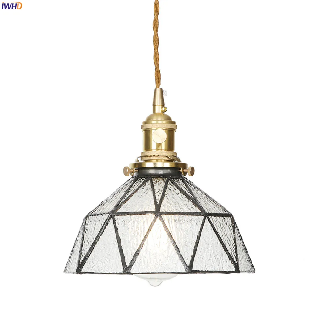 IWHD American Country LED Pendant Lamp Dinning Living Room Light Nordic Style Star Copper Glass Pendant Lights Fixtures Hanglamp