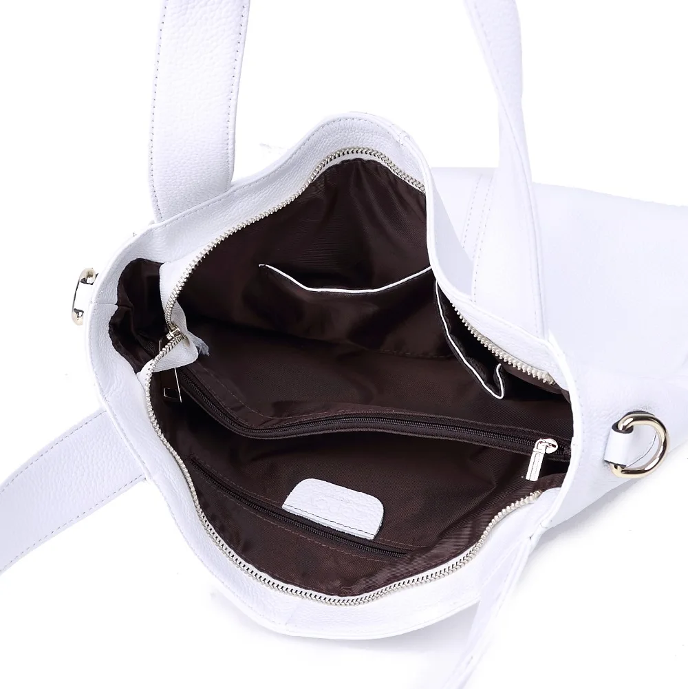 ZENCY Nature Soft Genuine Cow Leather Women Shoulder Bags Ladies Shopping Handbag Long Handle Messenger Black White Cowhide Bag