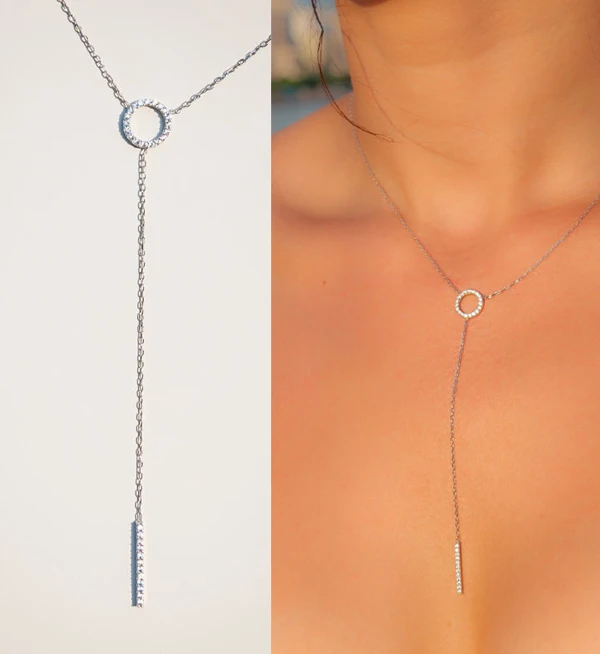 Женское серебряное ожерелье Круглый фианит|silver necklace|sexy necklacenecklace female |
