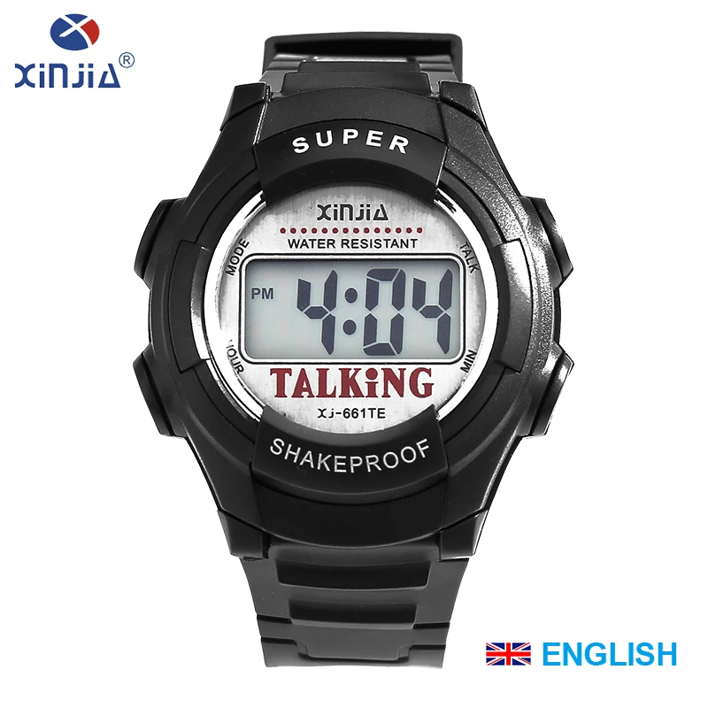 

XINJIA 2018 New Talking Watch Music Alarm Clock Luxury Live voice time English For Blind People Clock watch Life waterproof