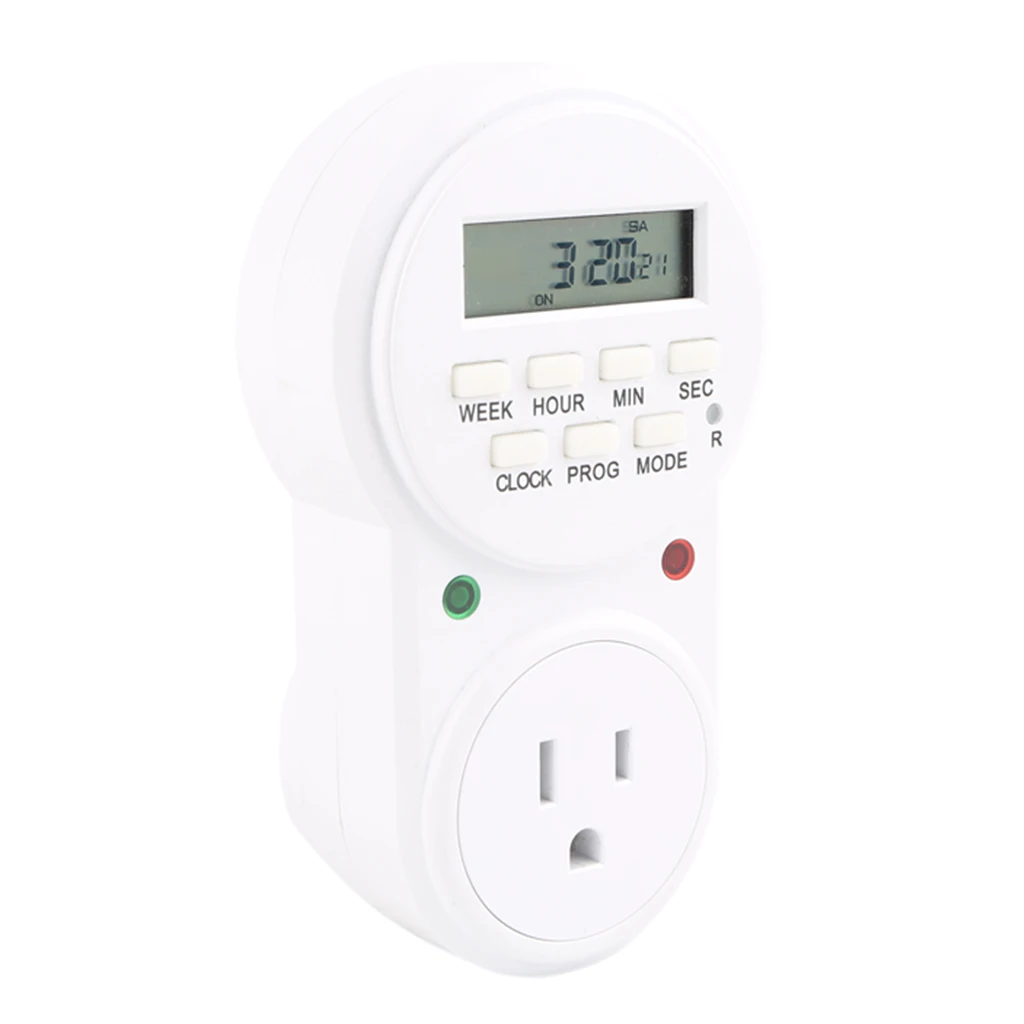 7 Day / 24 Hour Programmable Digital Weekly Light Switch Timer US Plug for Home Appliance Electrical Outlet Socket