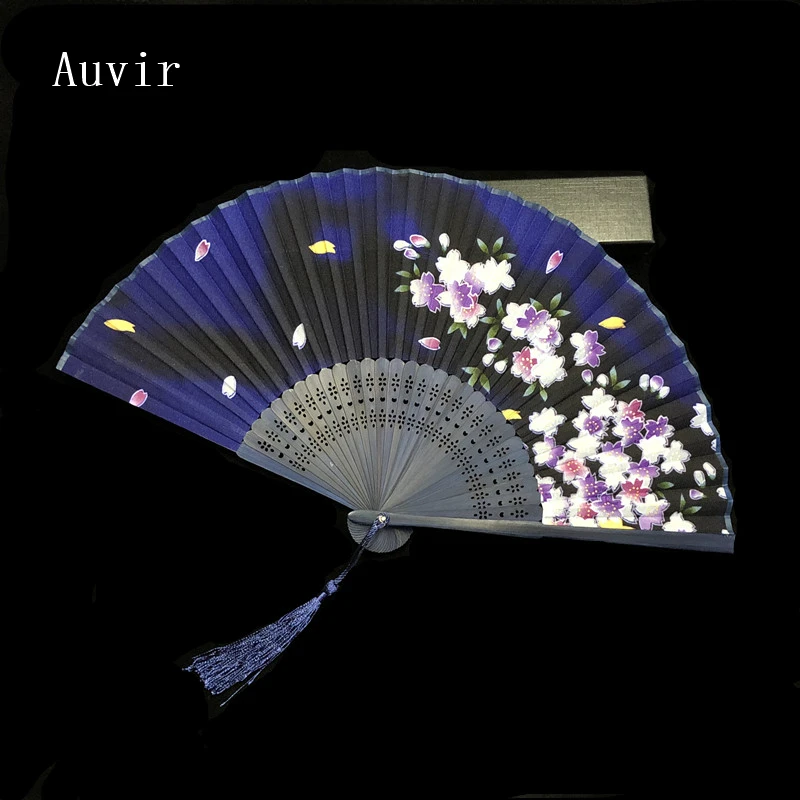 

Free Shipping 1pc Dark Blue Cherry Blossoms Fan Sakura with Butterfly Folded Pocket Fan Wedding Party Birthday Gift for friend