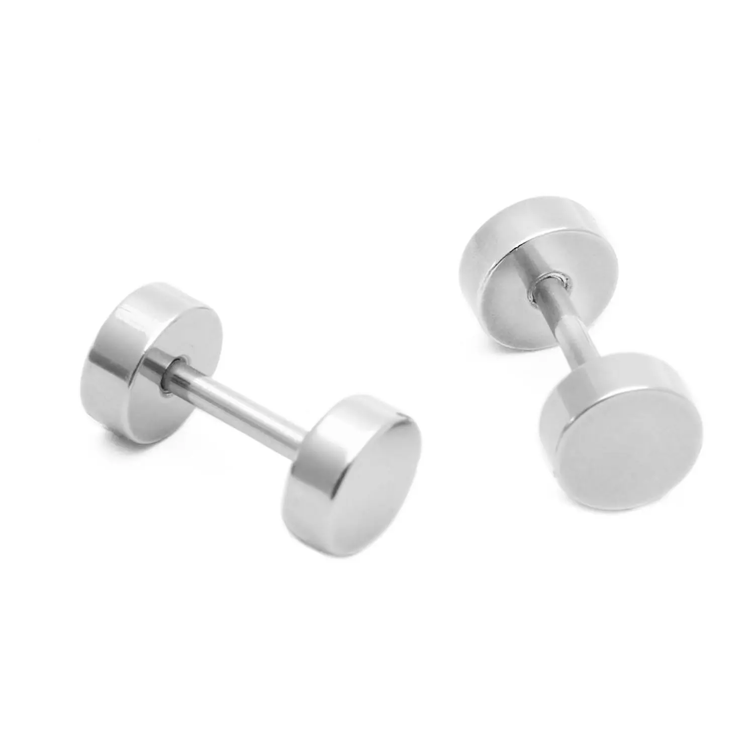 1 Pair of Men's Barbell Stainless Steel Ear Studs Earrings Silver 5mm