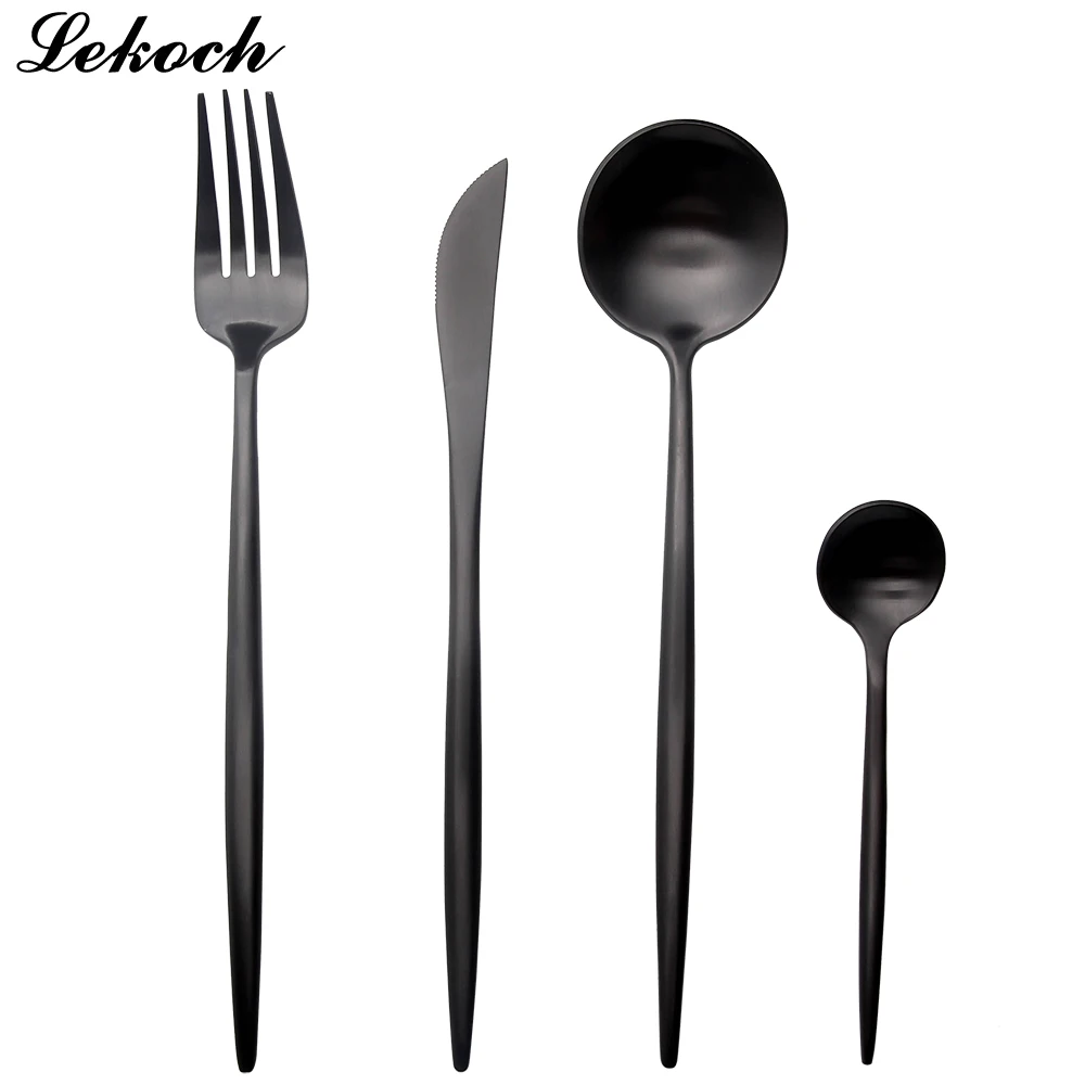 4pcs/lot 18/10 Stainless Steel Tableware Set Matte Black Silverware Set