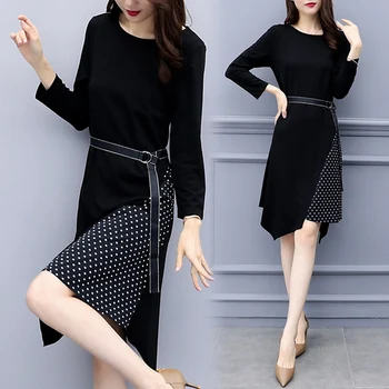 

Age Reduction Trendy Dot Patchwork Irregular Women Dress Temperament Wild Dress Elegant Fashion Office Lady Thin Plus Size Dress