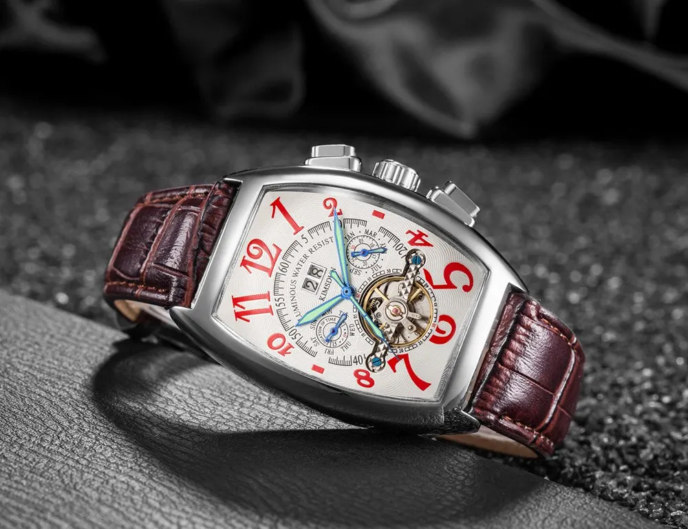 Tonneau Tourbillon механические часы мужские Роскошные водонепроницаемые Модные деловые Автоматические наручные часы relojes hombre