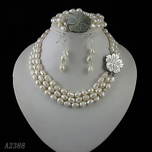 

Unique Pearls jewellery Store Perfect Lady's Gift Wedding Birthday Jewelry Set White Freshwater Pearl Necklace Bracelet Earrings