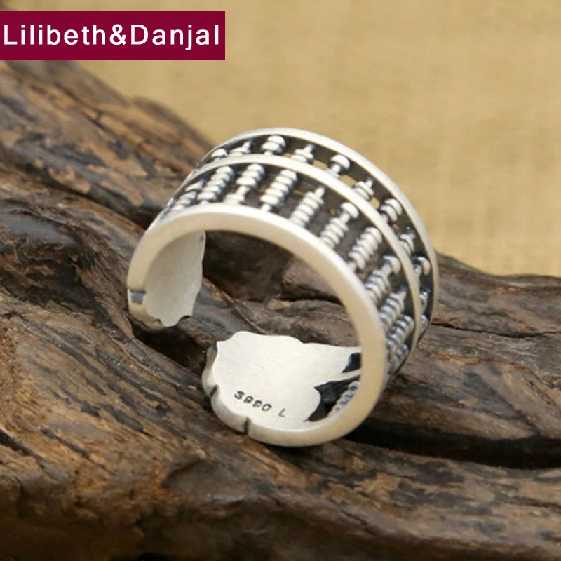 

100% Real S990 sterling silver Lucky treasure Creative abacus engagement adjustable ring men women fine jewelry R4