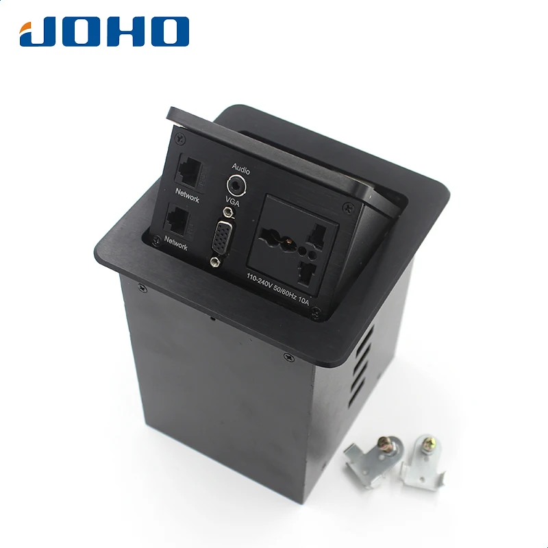 JOHO 10A Мощность Desktop электрическая розетка данных VGA HDMI аудио алюминиевый порт черный, серебристый цвет Панель настольная розетка P-130