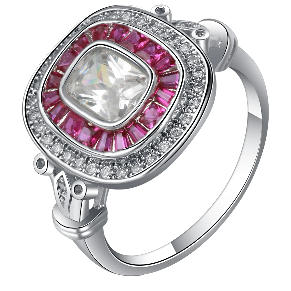 

Seanlov Wedding Engagement Ring Silver Color Ring Big Square Pink White Cz Rings For Women Fashion Rings For Women 2017 Jewelry