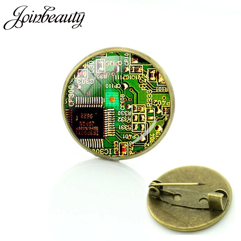 Joinbeauty Computer Circuit Board Spille Retro Unisex Moda Pin Art Photo Glass Cabochon Style Badge Gioielli Vintage Qf01