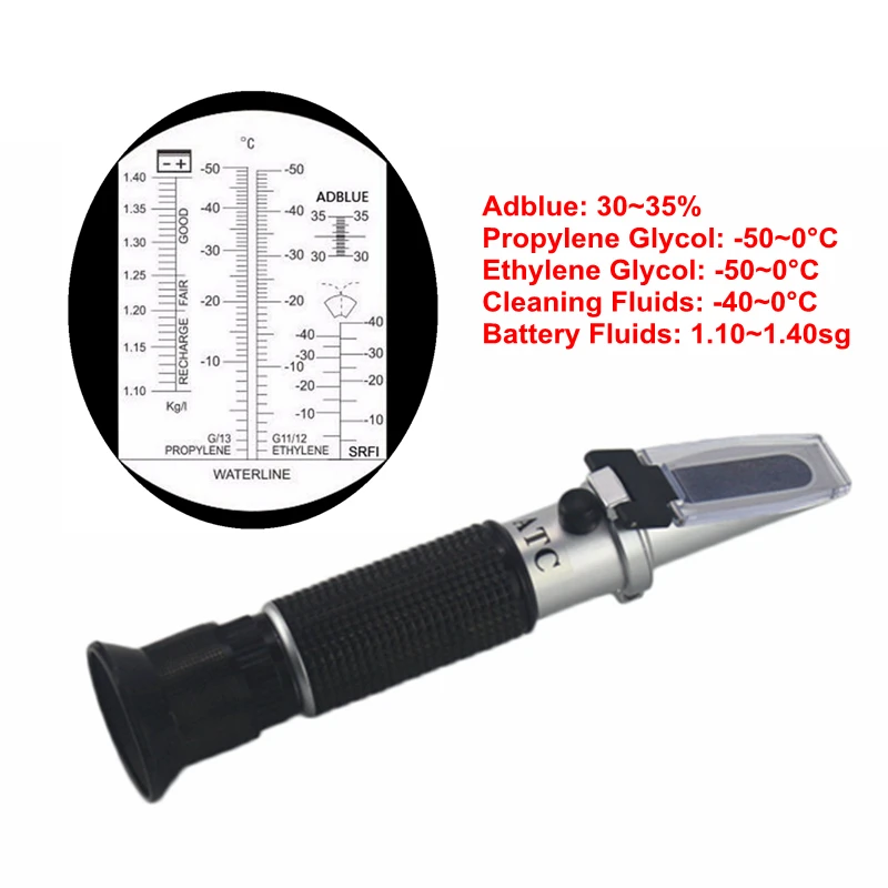

Handheld Antifreez Refractometer Freezing Point Urea Adblue Battery Fluid Glass Water Tester Tool 4 IN 1 With ATC