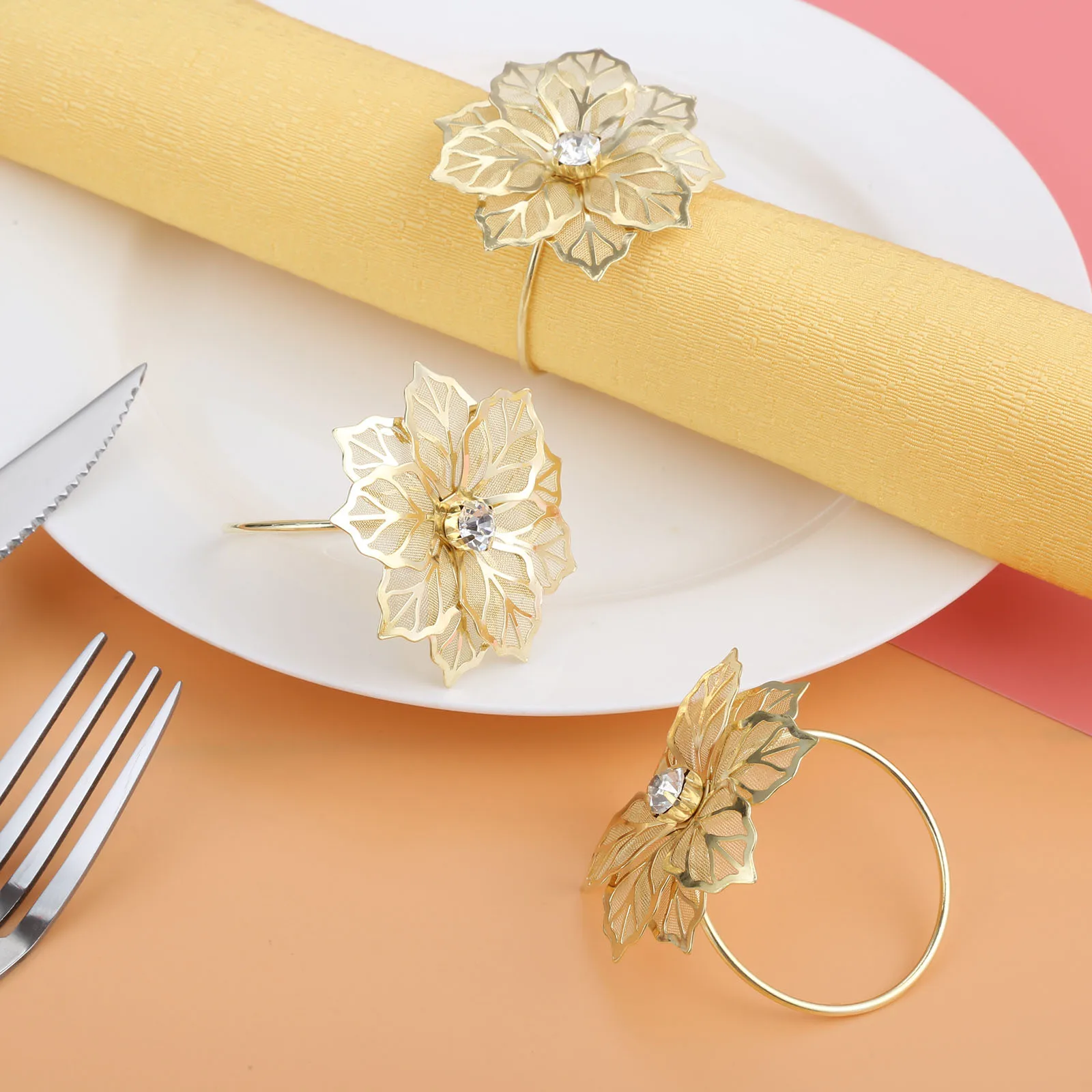 

6Pcs West Dinner Towel Napkin Ring Table Decoration Serviette Rings 3D Flower Napkin Holder Party Wedding Decoration