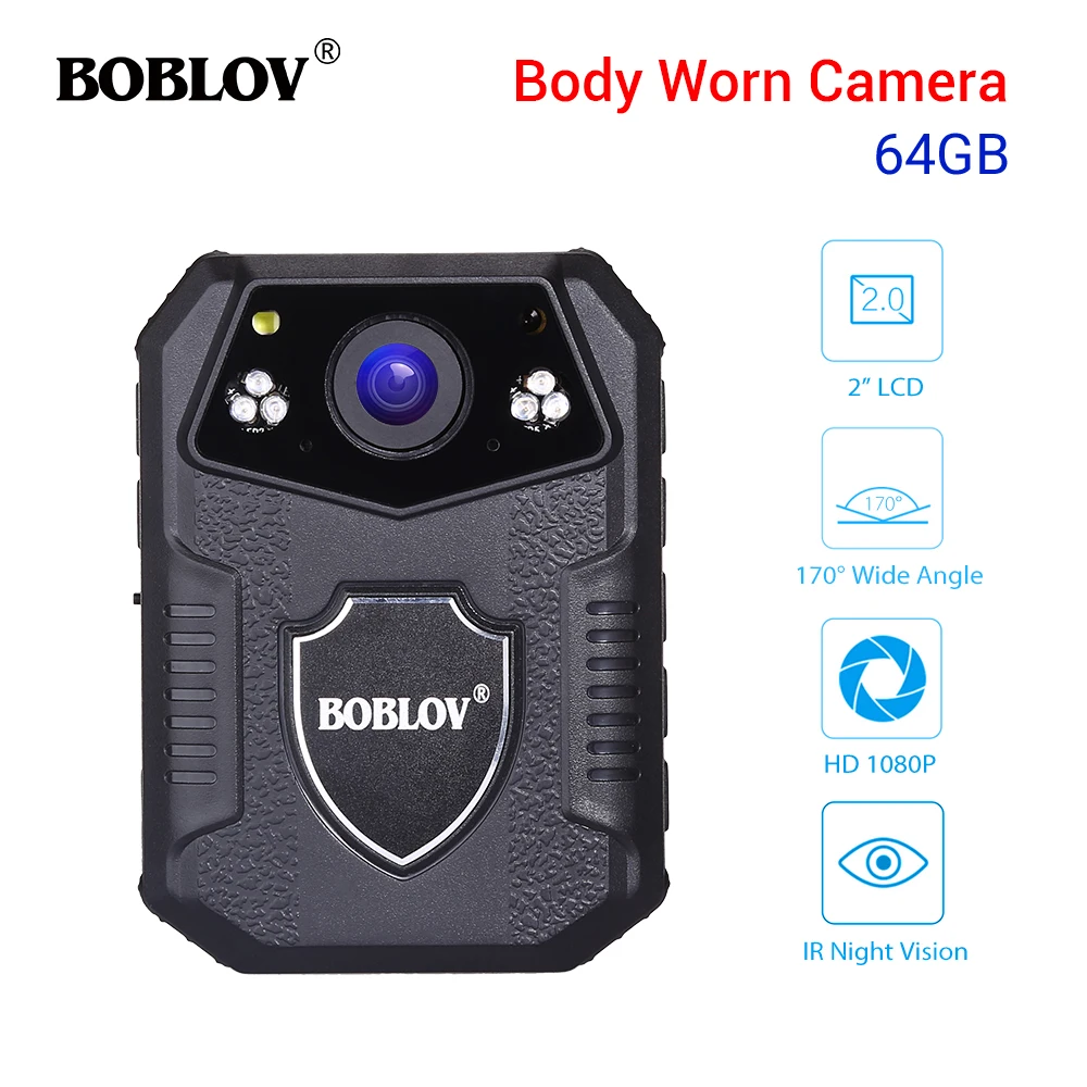 

BOBLOV WZ2 Body Worn Camera 4K HD 1080P 64GB DVR Video Security Cam 170 Degree IR Night Vision Mini Camcorders