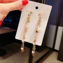 Блестящая сторона модный бренд ювелирных изделий Кристалл кисточка штифт серьги для женщин подарок длинные серьги с жемчугом