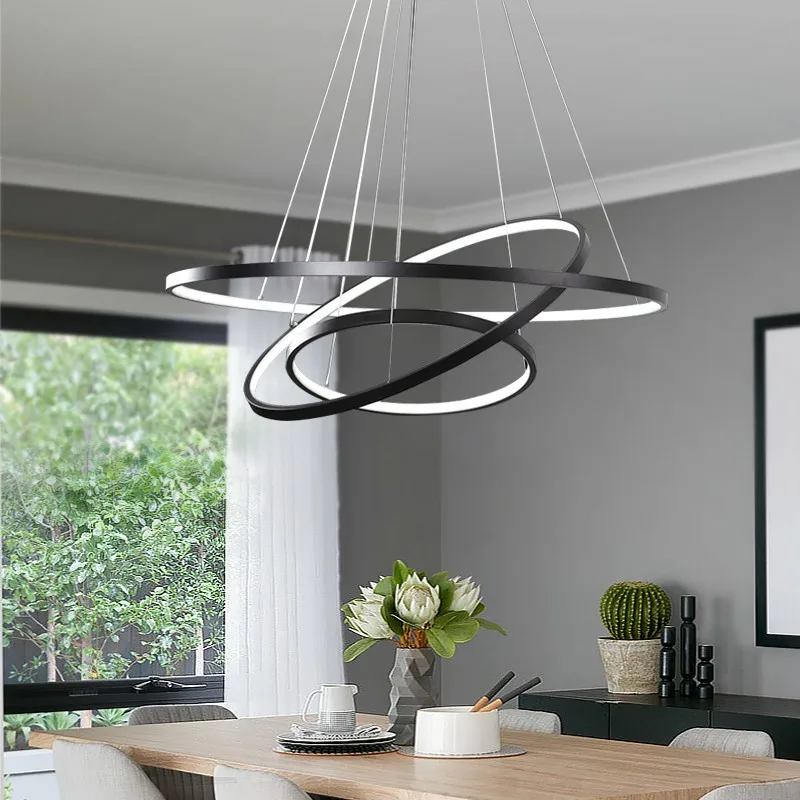 

LED Pendant Light Modern Simple For Living Room Dining Room Circle Rings Acrylic Aluminum Body LED Ceiling Lamp Fixture