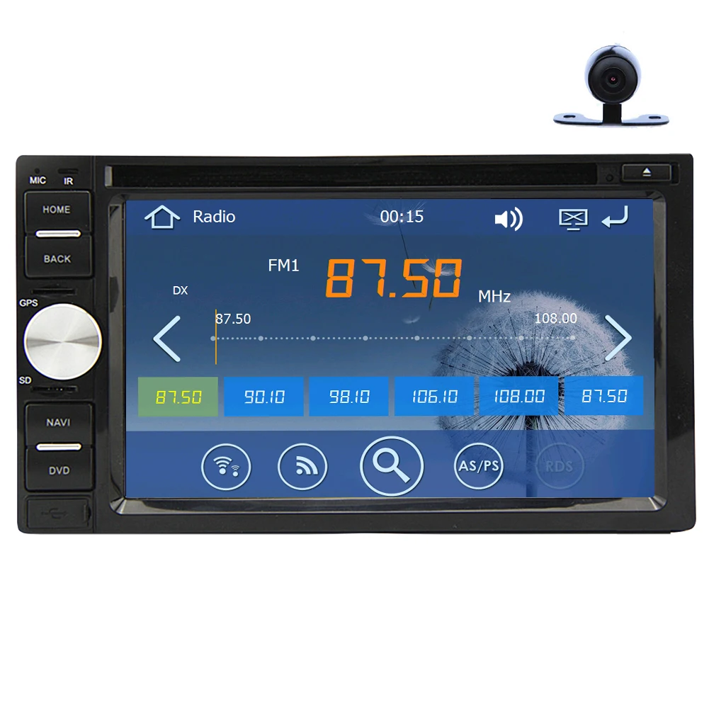 Audio Monitor BT Music Automotive Radio In Deck Video Universal 2 Din Autoradio Car DVD Player Car Stereo RDS Motorized Aux Remote control logo HD Camera