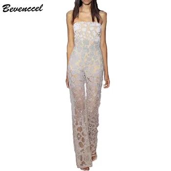 

2020 New Sexy Lace Bodysuit Strapless Lace Patchwork Bodycon Bandage Jumpsuits Elegant Celebrity Party Jumpsuits