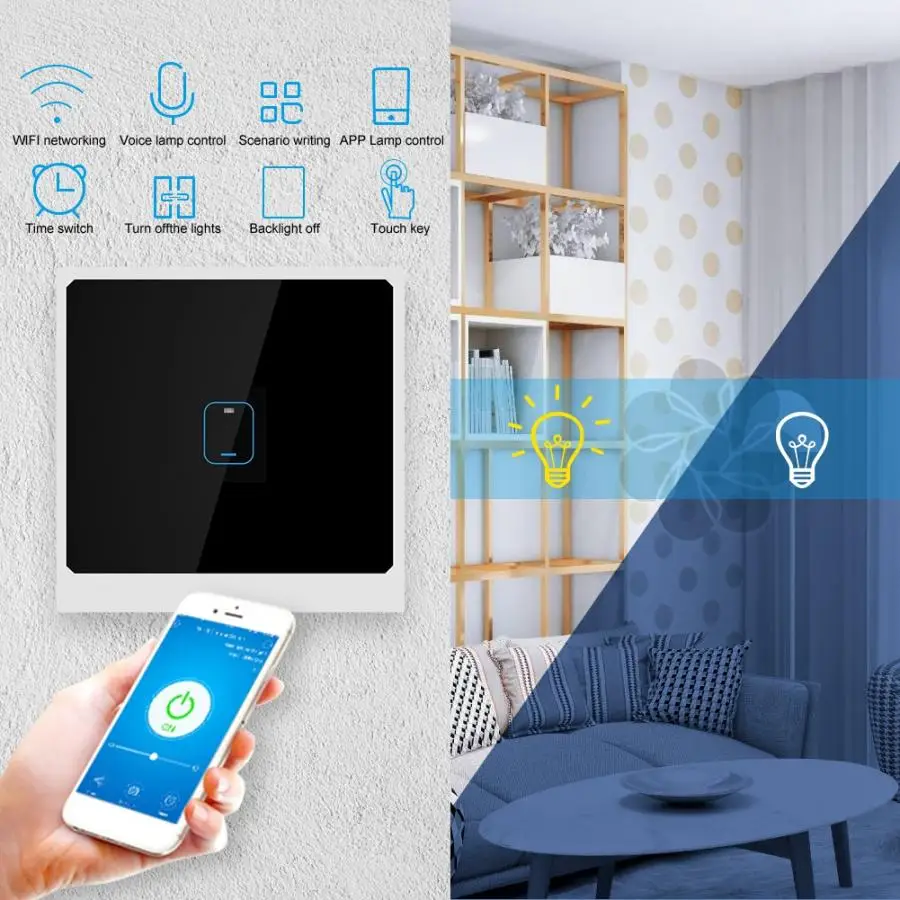 AC90-250V 1 банда смарт WiFi сенсорный выключатель света приложение Дистанционное Голосовое управление ЕС Plug
