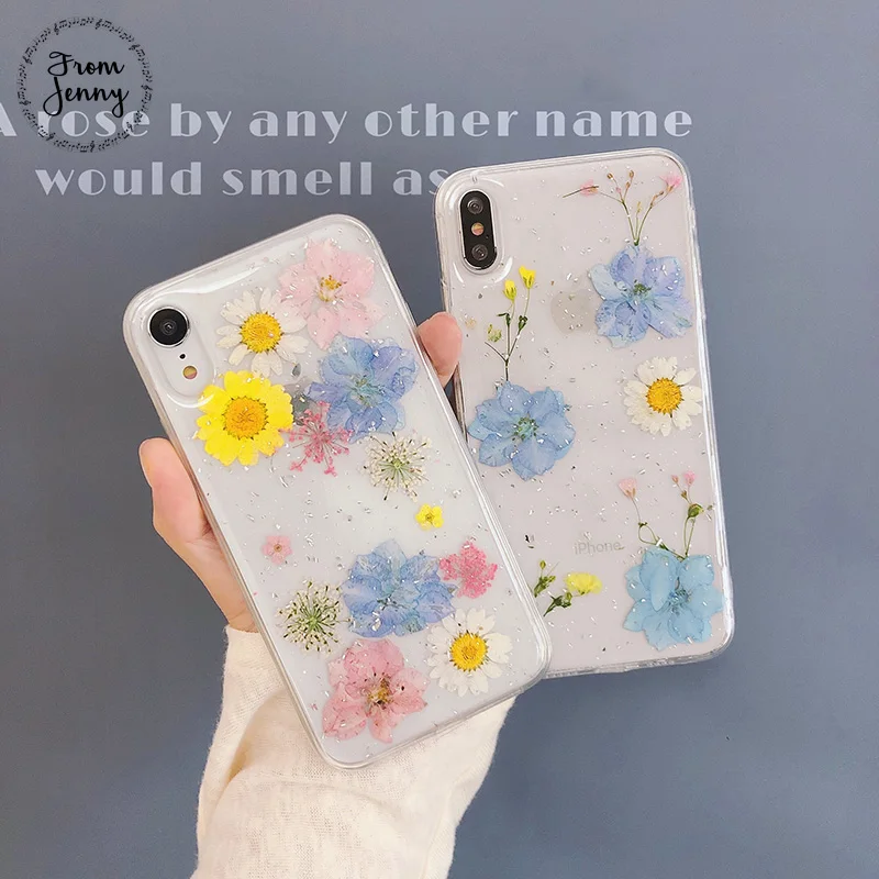 

From Jenny Transparent dried flower sequins for iPhone x xr xs max 6 6s 7 8 Plus Epoxy flowers mobile soft shell