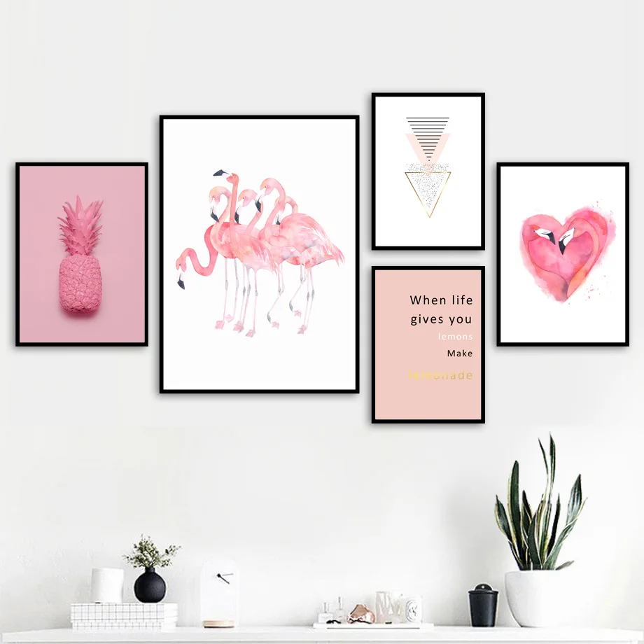 

Watercolor Flamingo Pineapple Quote Wall Art Canvas Painting Nordic Posters And Prints Wall Pictures For Living Room Home Decor