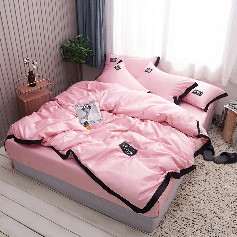 

Home Textile Nordic Luxury Satin Silk Bedding Set 3 4 Pcs Duvet Cover Set Pillowcase Flat Bedsheet Purple Pink Bedclothes