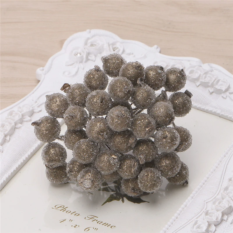 40 Pcs Decorative Mini Christmas Frosted Fruit Berry Holly Artificial Flower PXPC