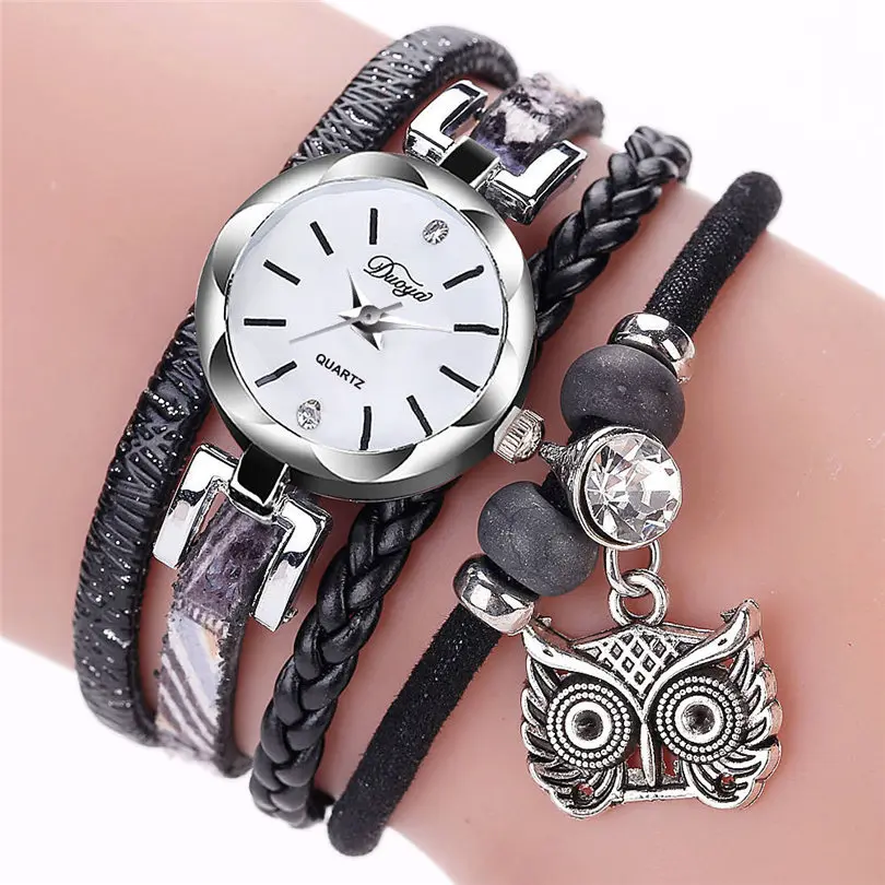 

DUOYA Fashion Women Dress Watches Fine PU Leather Bracelet Winding Owl Analog Movement Quartz Wrist Watch relogio feminino 39J