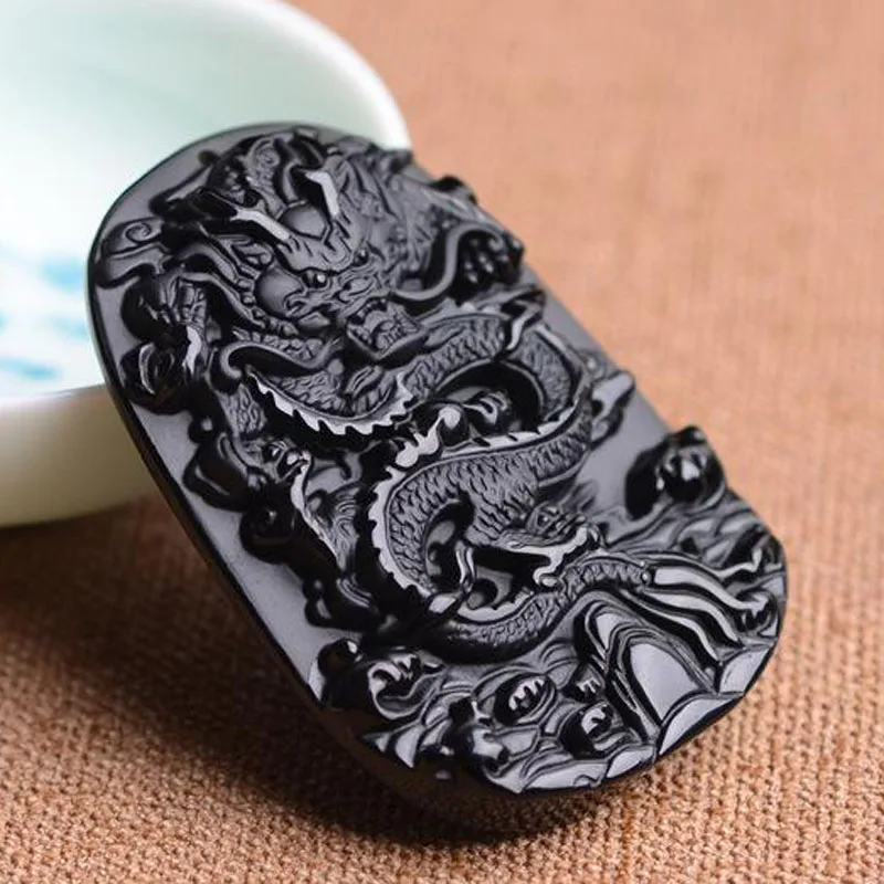 Yu Xin Yuan красивый китайский ручной работы натуральный нефрит черный обсидиановый резной дракон амулет счастливый кулон ожерелье модное ювелирное изделие