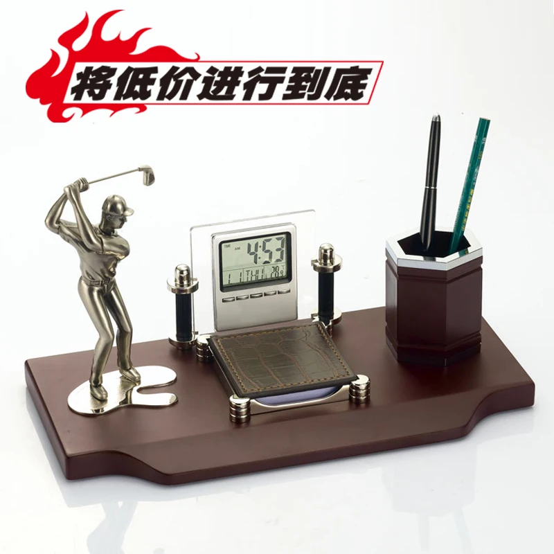 

golfer statue Metal and clock pen holder desktop gift decoration