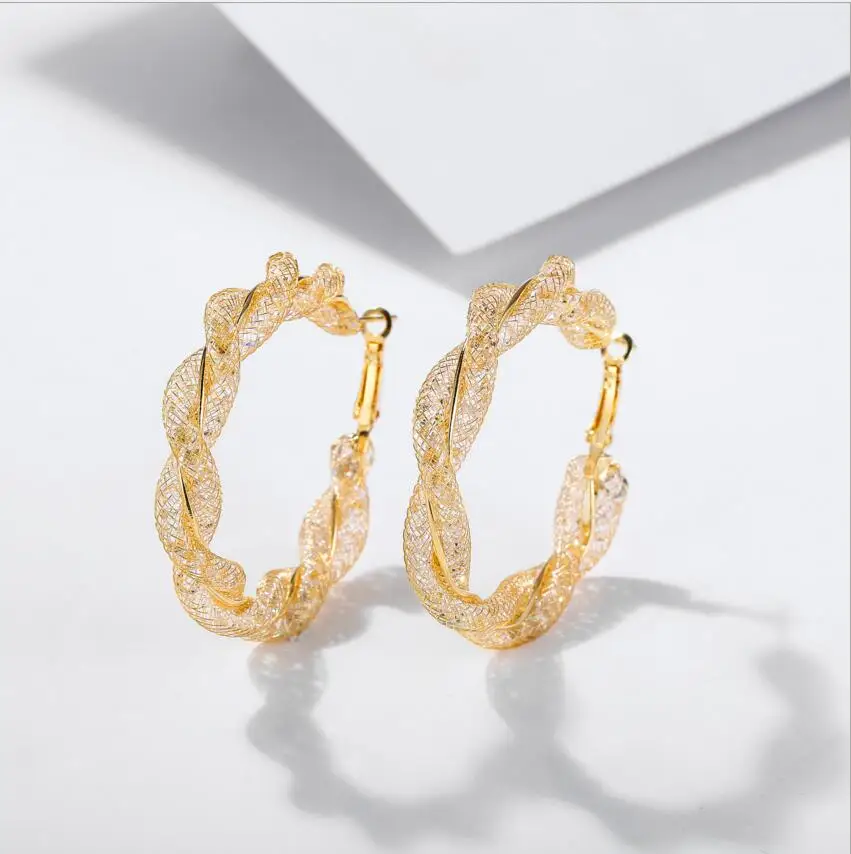 

Top Popular ring Earrings With Rhinestone Circle Earrings Simple Earrings Big round Gold Color Hoop Earrings For Women