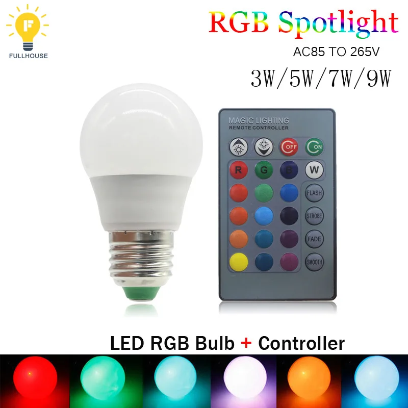 E27 E14 LED 16 изменение цвета RGB волшебная лампа 85 265 в 110 120 220 В Светодиодная прожектор +