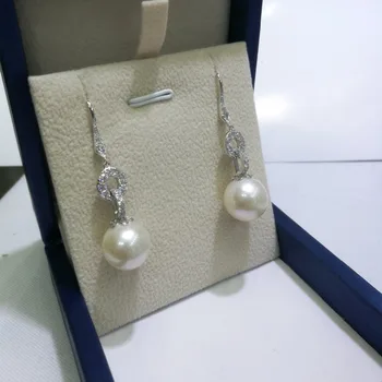 

HRina Hyperbole S925 Sterling Silver Strand Link Drop Earrings Nautral White Round Freshwater Pearl Earrings For Party Jewelry