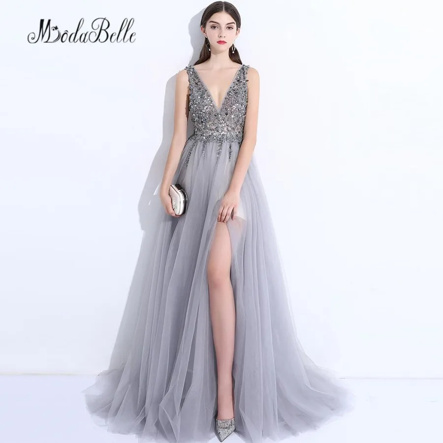 gray sequin gown