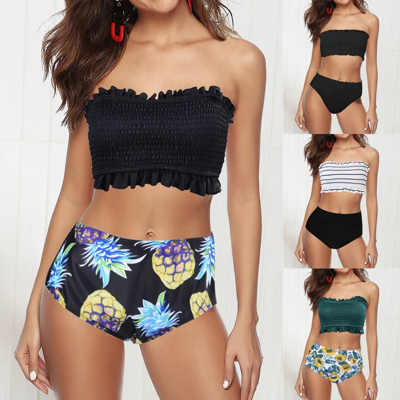 

Bikinis 2020 New Sexy Swimwear Women Bikini Set Mujer Ruffle Printed Swimsuit Push Up High Waist Biquinis Brazilian Bathing suit
