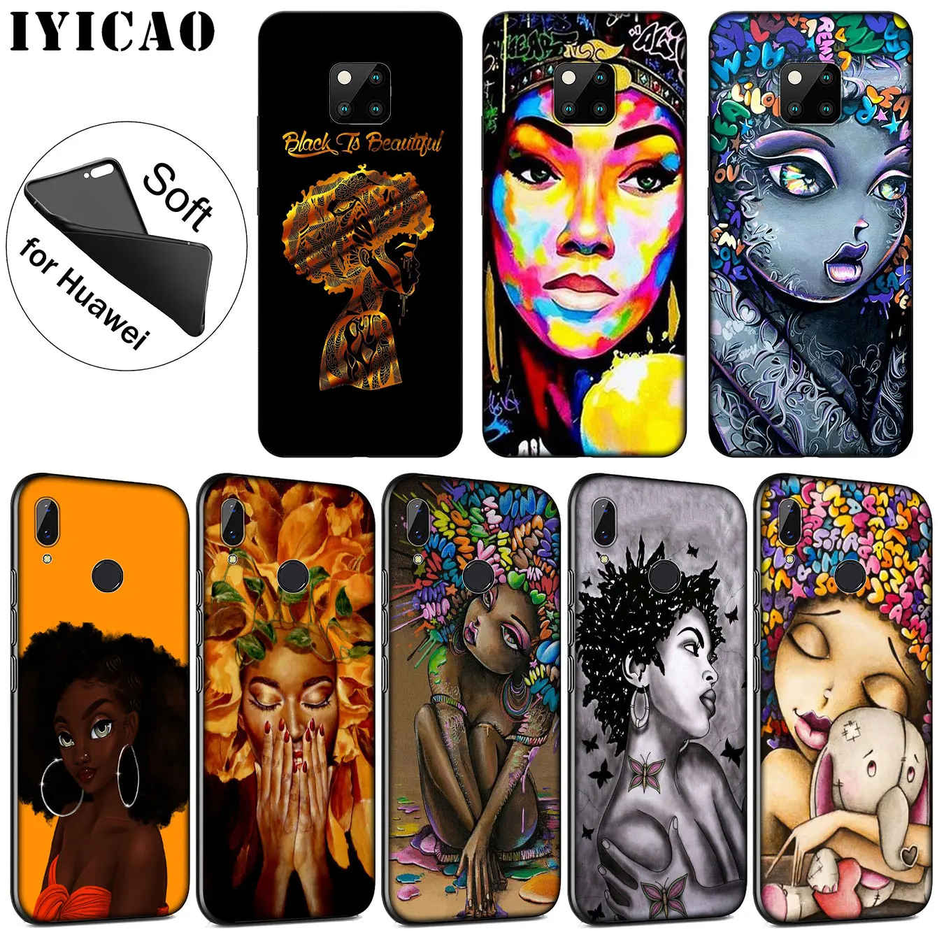 IYICAO African Girls Soft Silicone Phone Case for Huawei Mate 30 20 10 Pro Nova 5I 5T 5 4 4E 3i 3 2i Lite Smart |