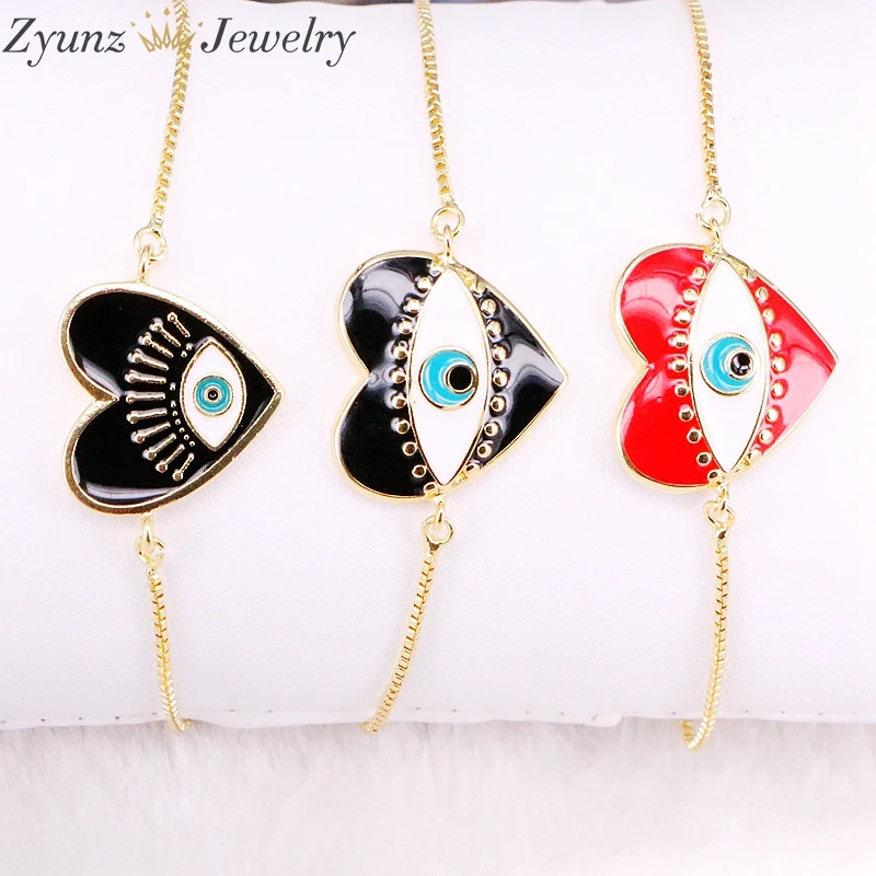

10PCS, Simple Design Eye Heart / Star Bracelet For Women Gold Color Charm Link Chain Adjustable Bracelets Female Jewelry