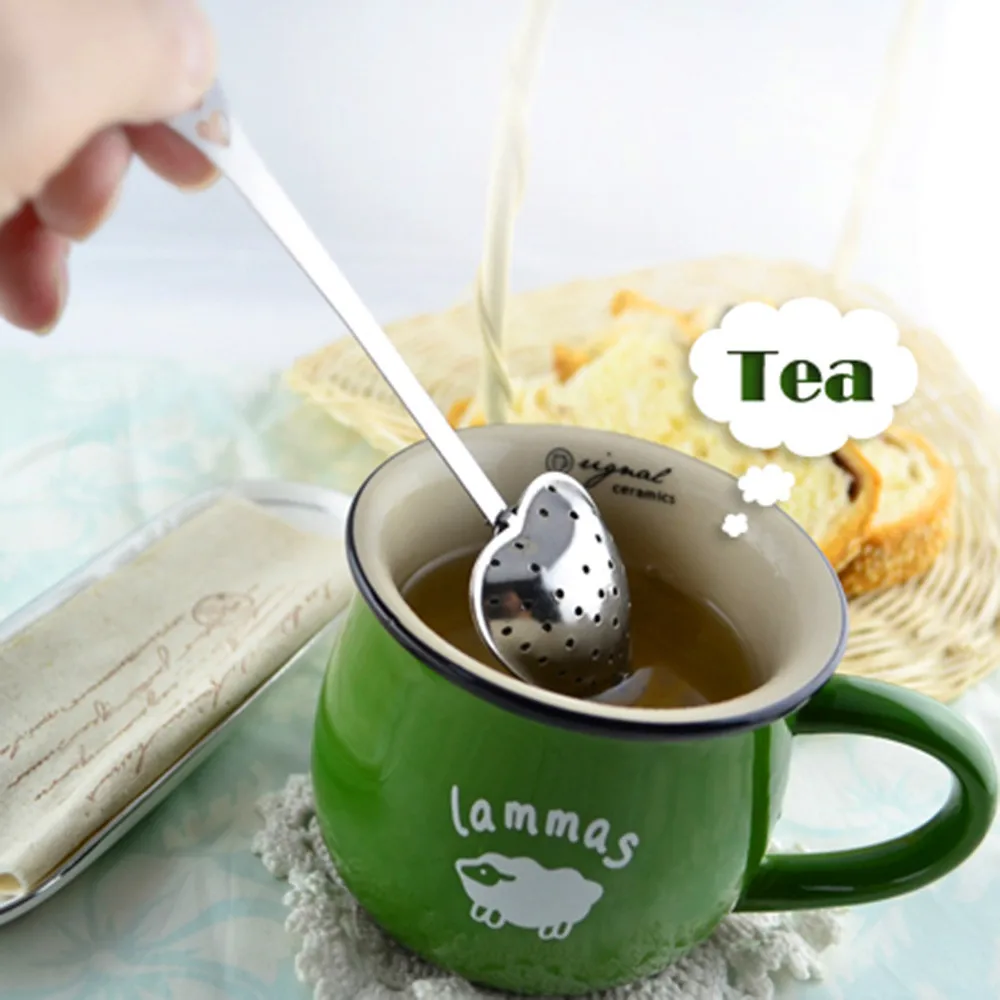 

Stainless Steel Filter Spoon Heart Shape Tea Infuser Strainer Filter Loose Leaf Herb Steeper kitchen tools#sw