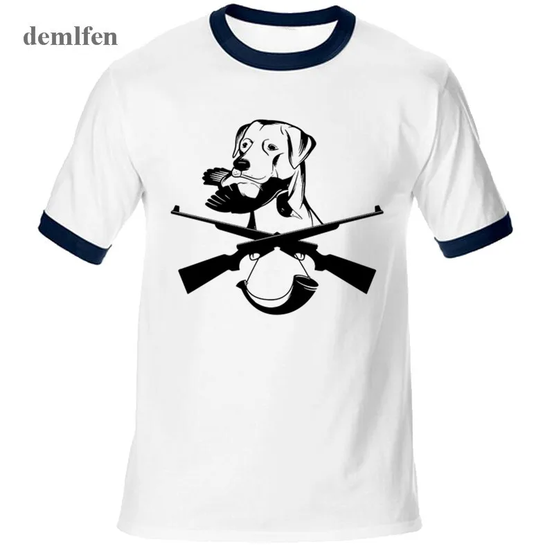 Summer New Raglan Sleeve Cotton T Shirt Hunt Dog Hunter Guns Print T