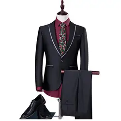 Для мужчин костюм два-Костюм из нескольких предметов, модные деловые Для мужчин костюм куртка и штаны, свадебный банкет джентльмен