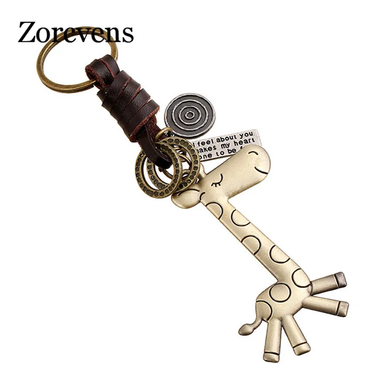 

ZORCVENS Cartoon Long Giraffe Keychain Cow Leather Chain Charm Mens Key Chain Cute Animal Keycover Bag Car Keyring Pendants