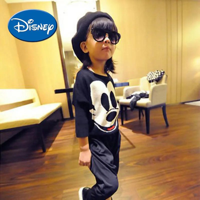 

Disney Mickey Sweater Girls Mickey O-Neck Sweater Three Quarter Sleeve Sweater Big Children's Pullover Sweater